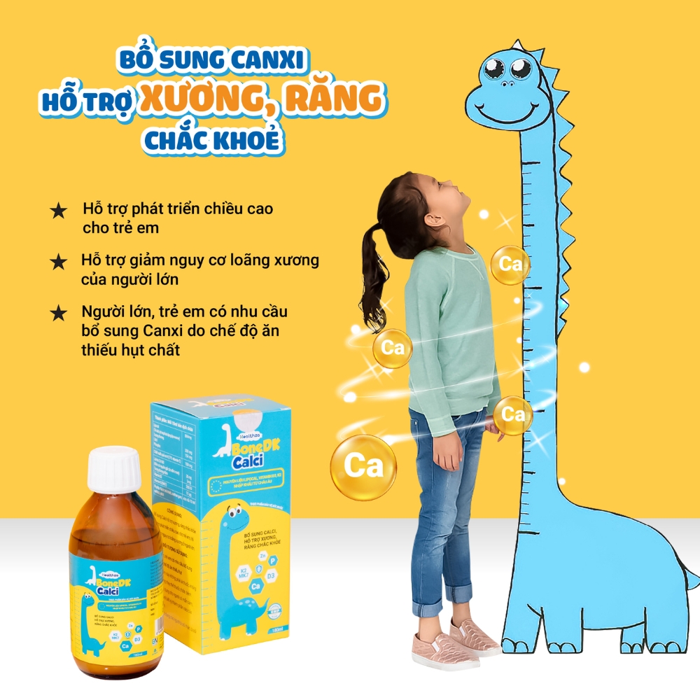 Siro Herbland Healthza BoneDK Calci hỗ trợ phát triển xương và răng 180ml (từ 1 tuổi)
