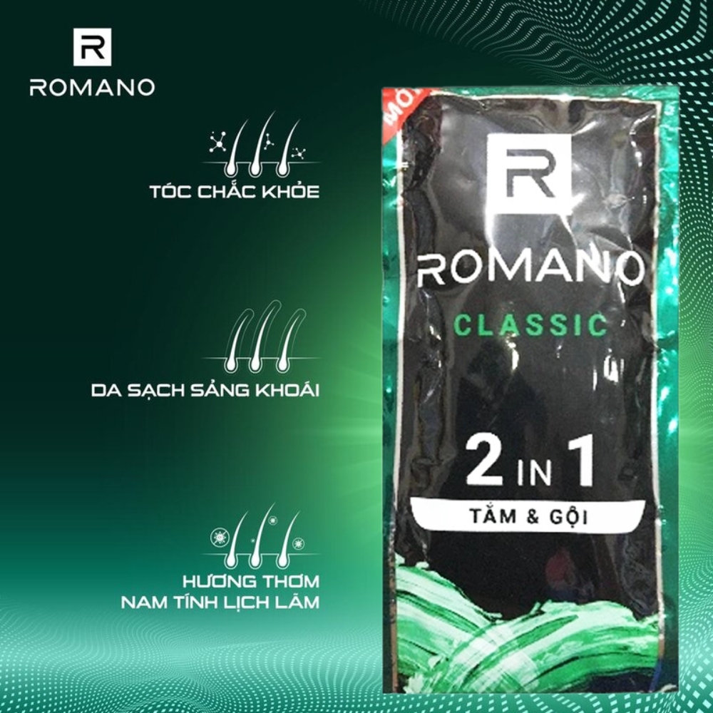 Dây 14 gói 7g tắm gội 2in1 hương nước hoa Romano Classic