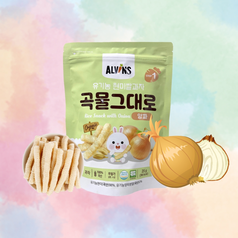 Bánh gạo lứt ăn dặm hữu cơ cho bé vị hành tây Alvins 25g