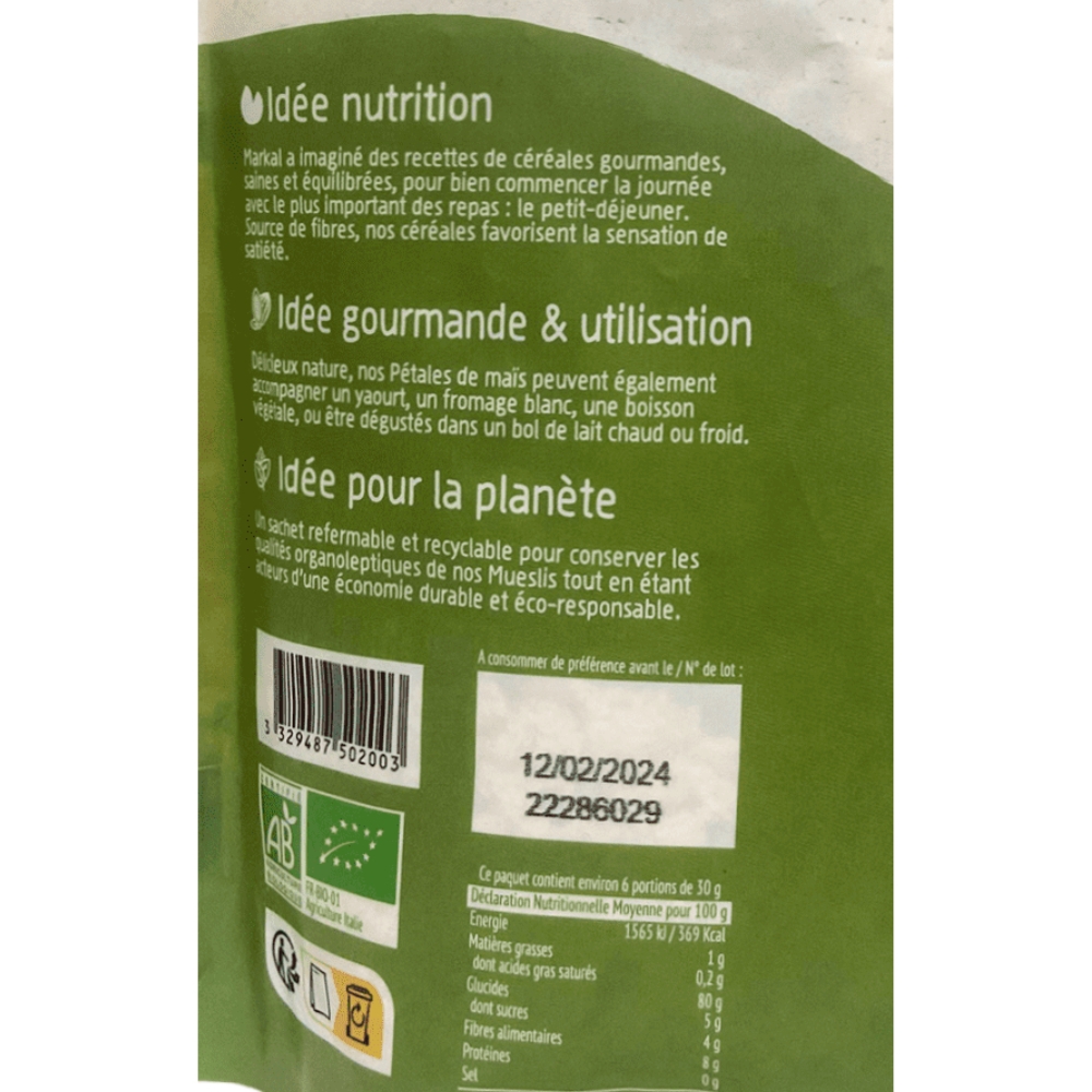 Ngũ cốc hữu cơ bắp (ngô) cán dẹp Markal 200g