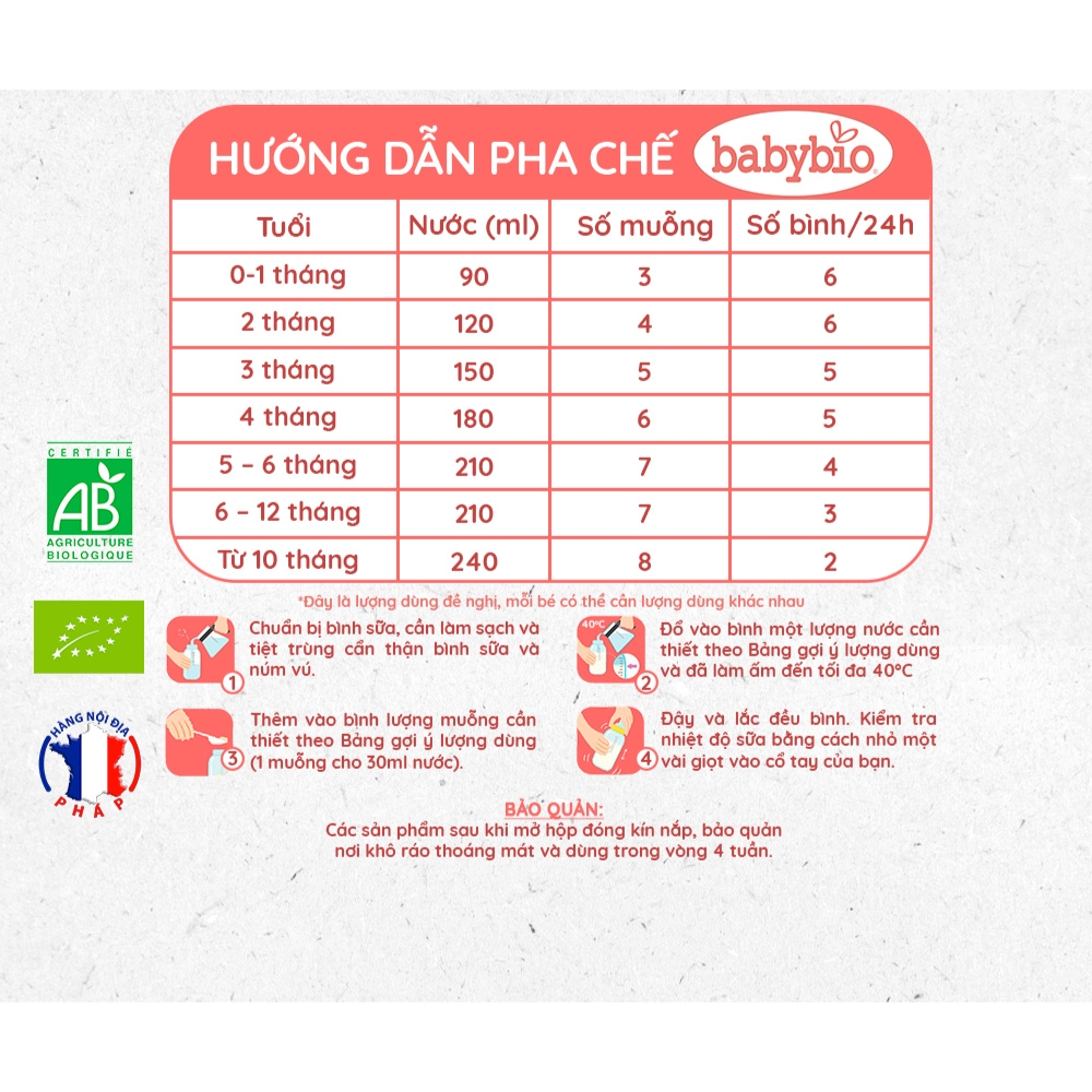 Sữa dê hữu cơ Babybio số 1/số 2/số 3 800g dành cho bé từ sơ sinh đến 36 tháng tuổi