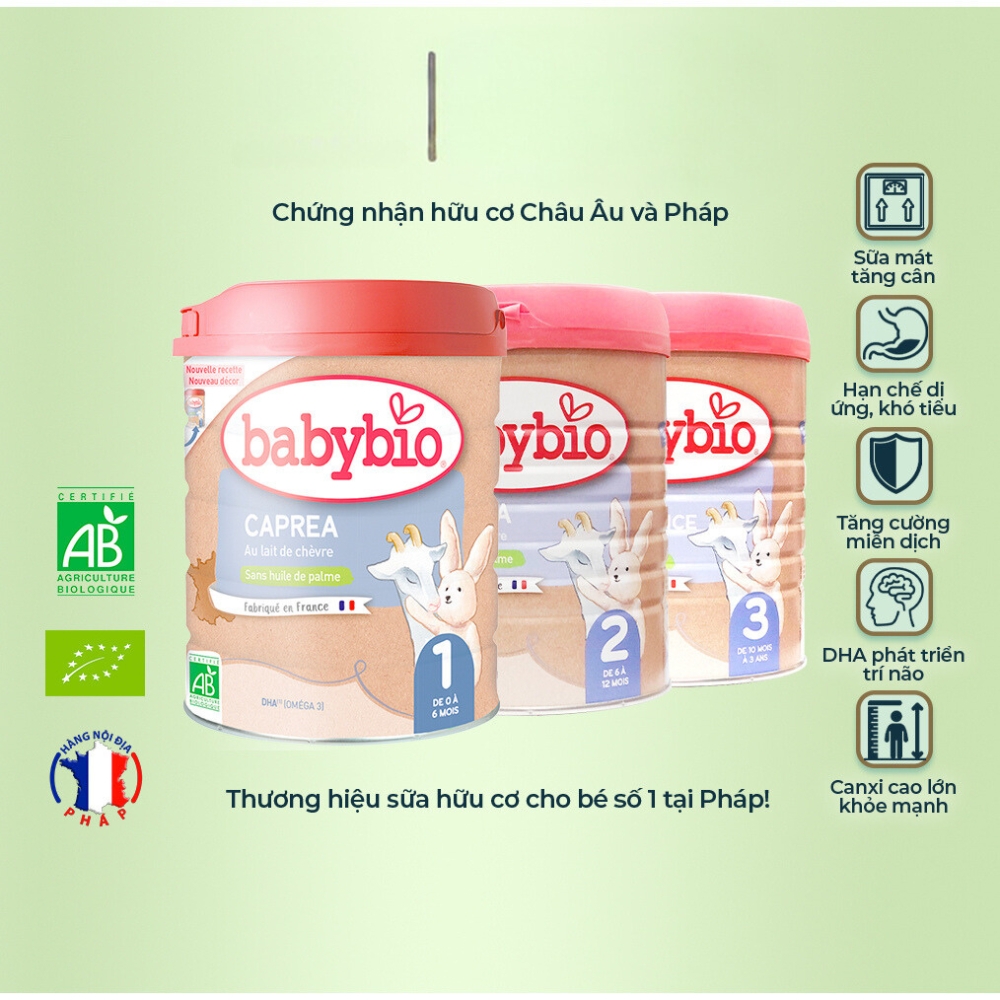 Sữa dê hữu cơ Babybio số 1/số 2/số 3 800g dành cho bé từ sơ sinh đến 36 tháng tuổi