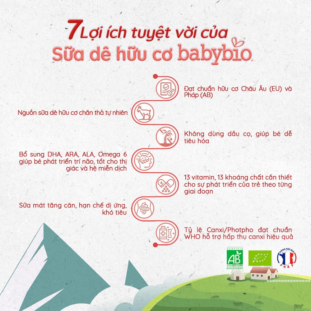 Sữa dê hữu cơ Babybio số 1/số 2/số 3 800g dành cho bé từ sơ sinh đến 36 tháng tuổi