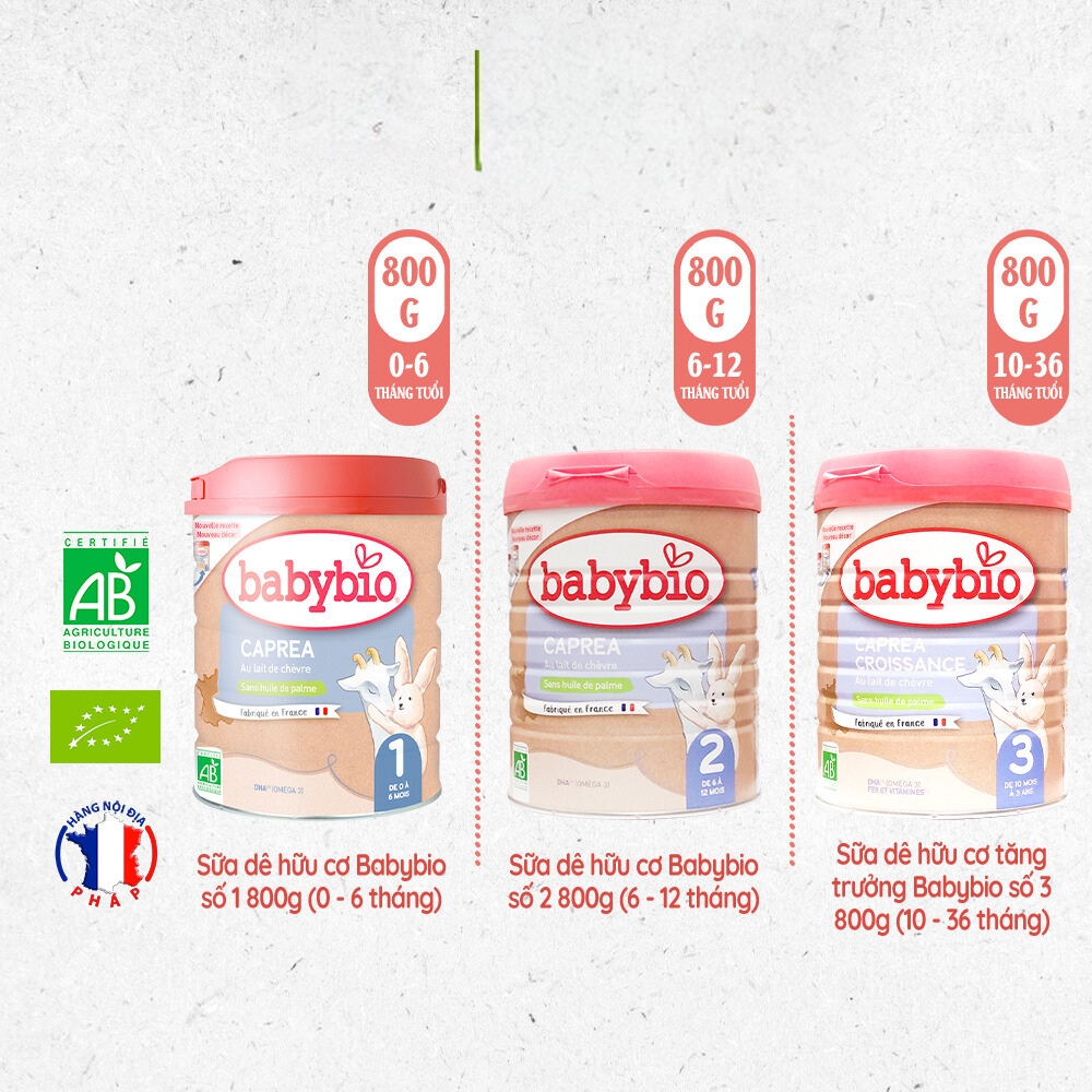Sữa dê hữu cơ Babybio số 1/số 2/số 3 800g dành cho bé từ sơ sinh đến 36 tháng tuổi