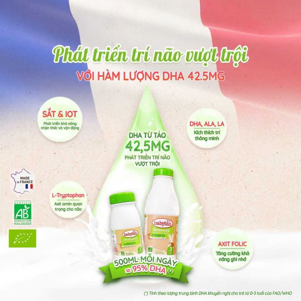 Sản phẩm dinh dưỡng công thức Babybio với mục đích ăn bổ sung 250ml dành cho trẻ từ 10 tháng đến 3 tuổi