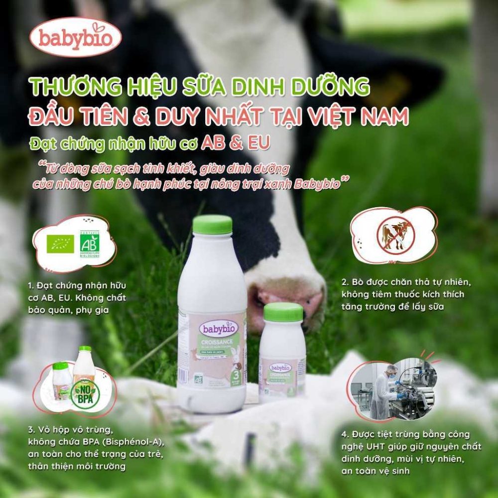 Sản phẩm dinh dưỡng công thức Babybio với mục đích ăn bổ sung 250ml dành cho trẻ từ 10 tháng đến 3 tuổi