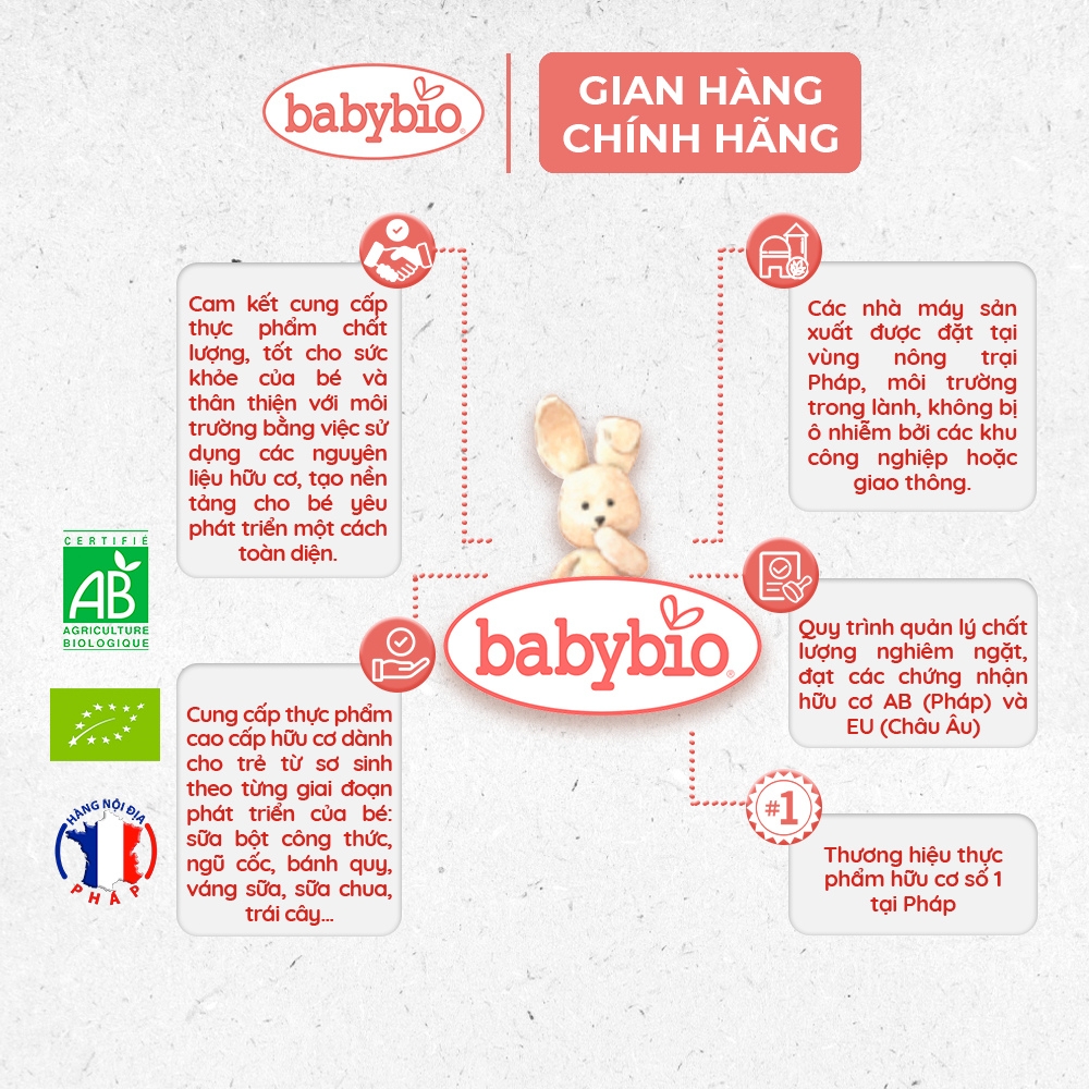 Bột ăn dặm pha sữa hữu cơ nhiều vị bổ sung vitamin B1 Babybio 220g dành cho bé từ 6 tháng tuổi