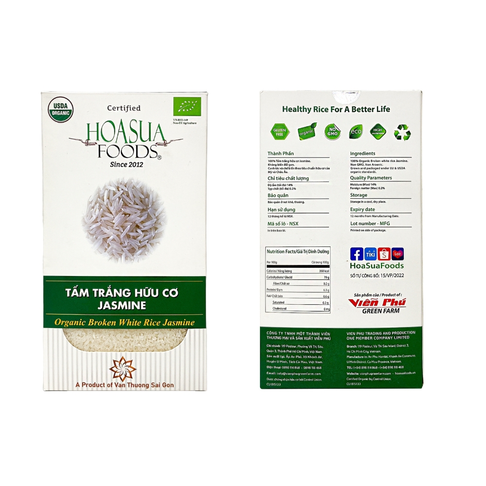 Gạo tấm trắng hữu cơ Jasmine Hoa Sữa 1kg
