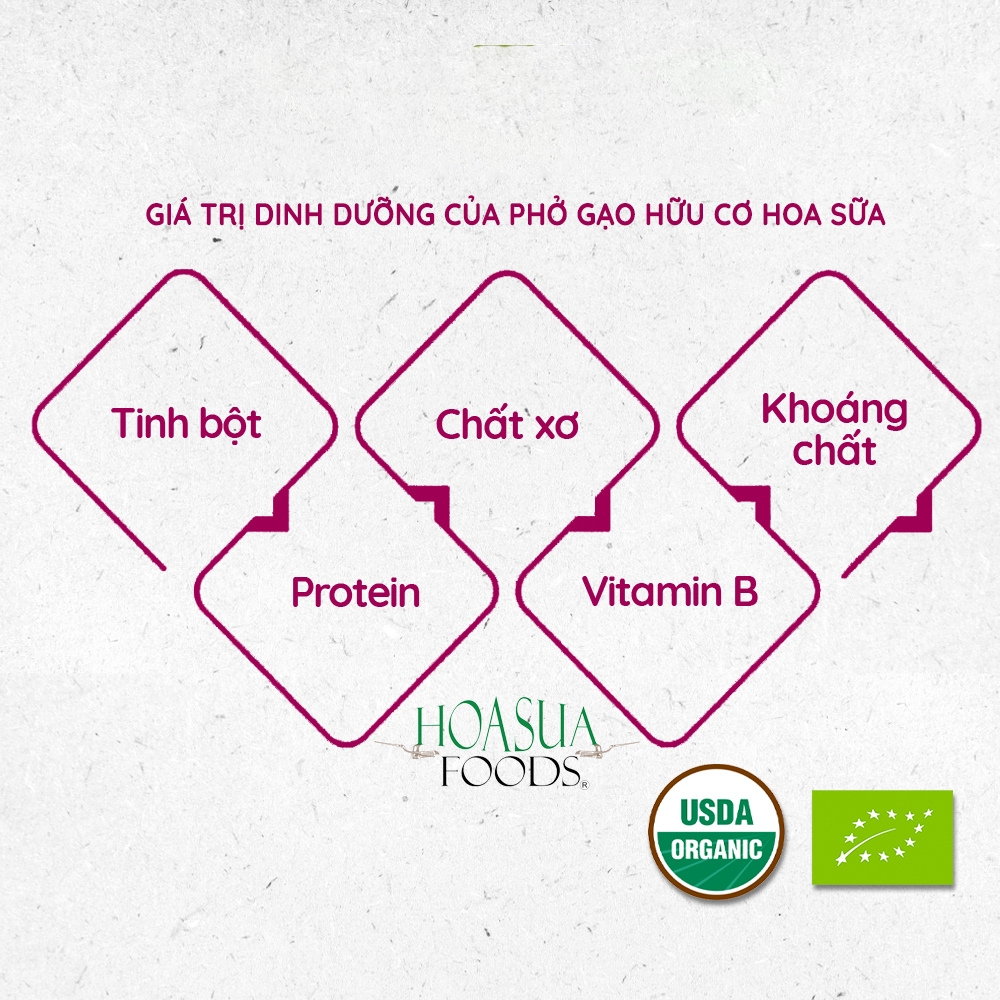 Phở gạo trắng/lứt hữu cơ Hoa Sữa 250g