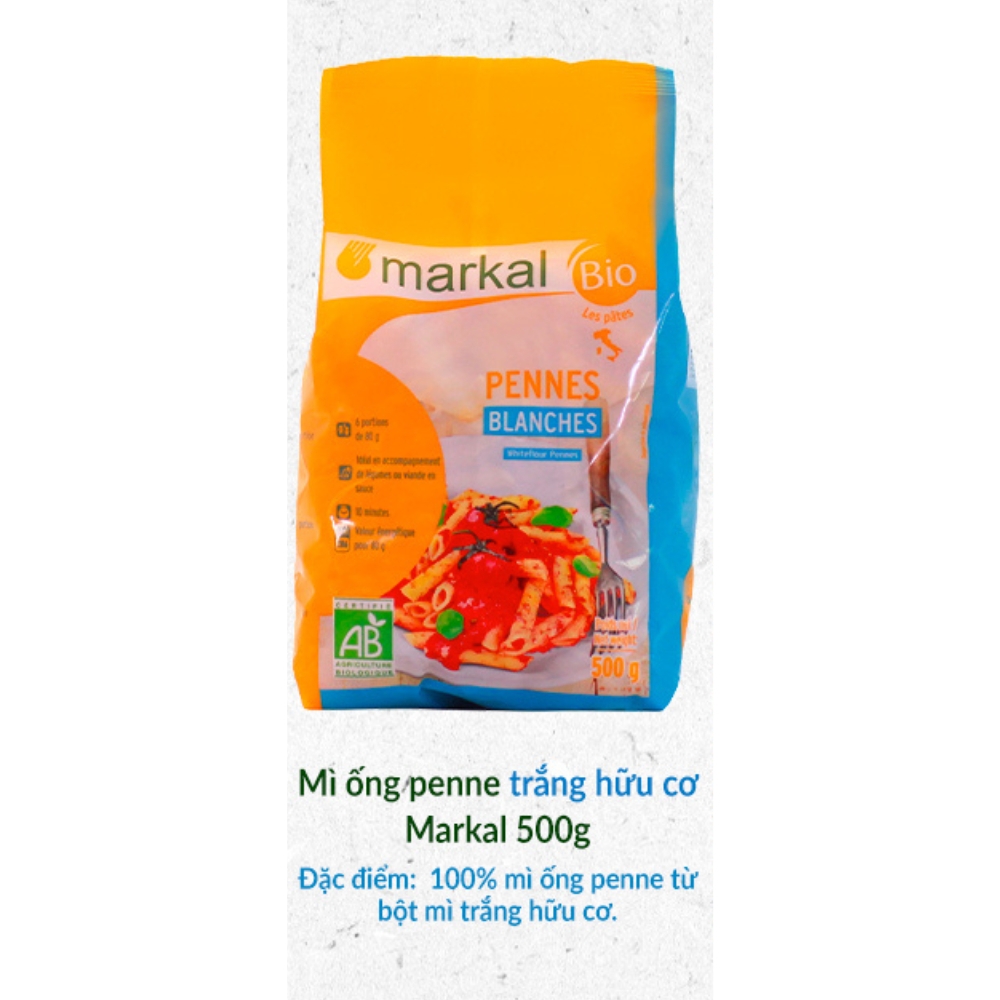 Mì ống penne lứt/bán lứt/trắng hữu cơ Markal 500g