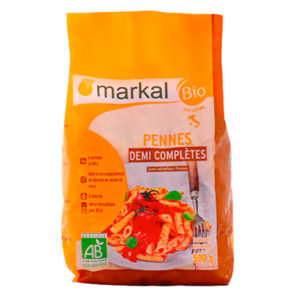 Mì ống penne lứt/bán lứt/trắng hữu cơ Markal 500g
