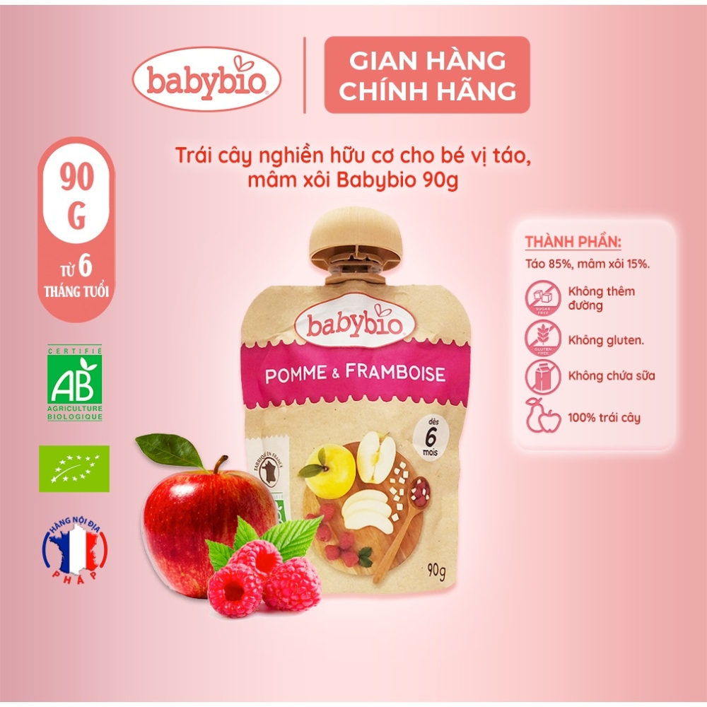 Trái cây nghiền hữu cơ cho bé nhiều vị Babybio 90g dành cho bé từ 6 tháng tuổi trở lên