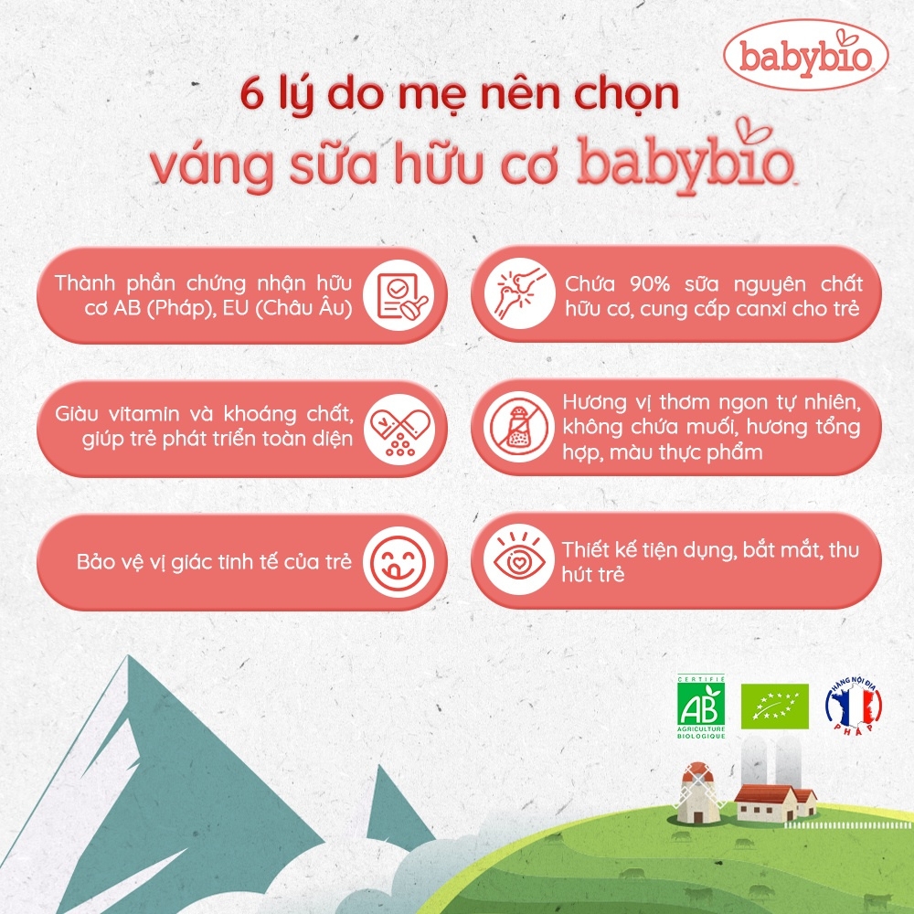 Thực phẩm bổ sung váng sữa hữu cơ cho bé vị cacao/vị vani Babybio 85g dành cho bé từ 6 tháng tuổi trở lên