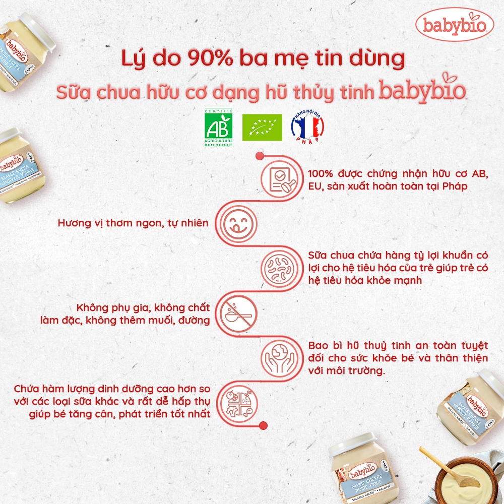 Sữa chua cừu/dê hữu cơ cho bé nhiều vị Babybio dạng hũ thuỷ tinh 130g dành cho bé từ 6 tháng tuổi trở lên