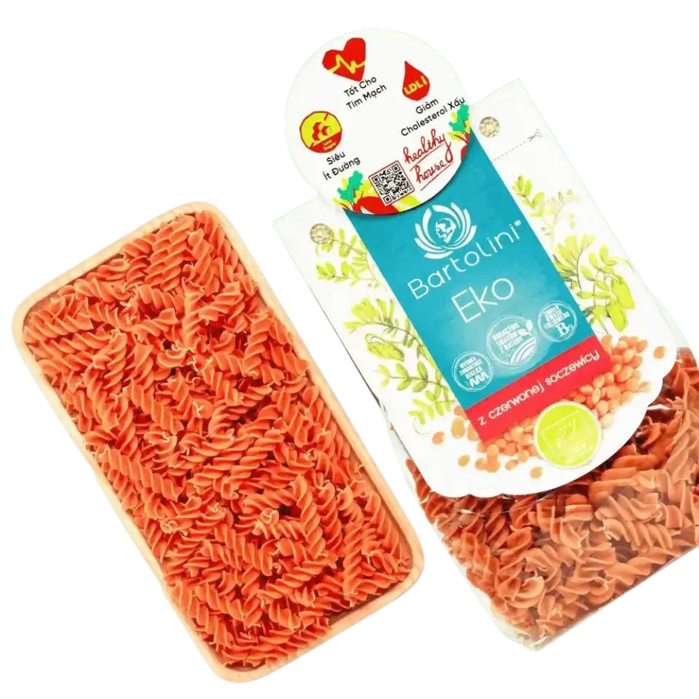Mì nui xoắn hữu cơ đậu Hà Lan/đậu lăng đỏ cam Bartolini 250g