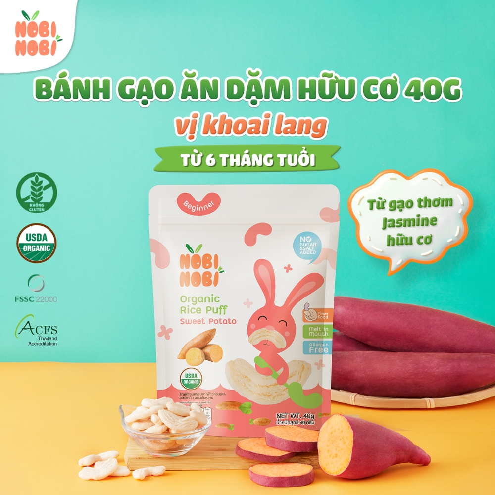 Thực phẩm bổ sung bánh gạo ăn dặm hữu cơ cho bé Nobi Nobi các vị 40g dành cho bé từ 6 tháng tuổi trở lên