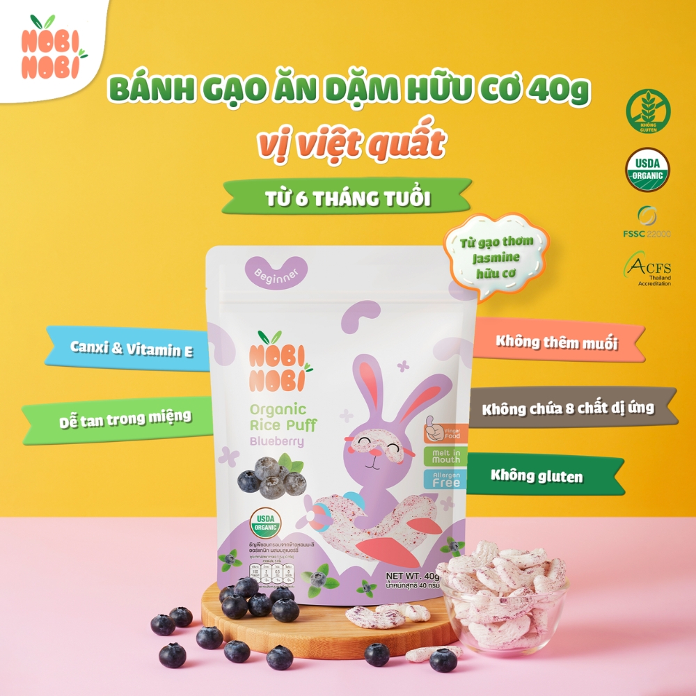 Thực phẩm bổ sung bánh gạo ăn dặm hữu cơ cho bé Nobi Nobi các vị 40g dành cho bé từ 6 tháng tuổi trở lên