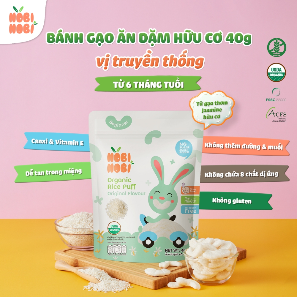 Thực phẩm bổ sung bánh gạo ăn dặm hữu cơ cho bé Nobi Nobi các vị 40g dành cho bé từ 6 tháng tuổi trở lên
