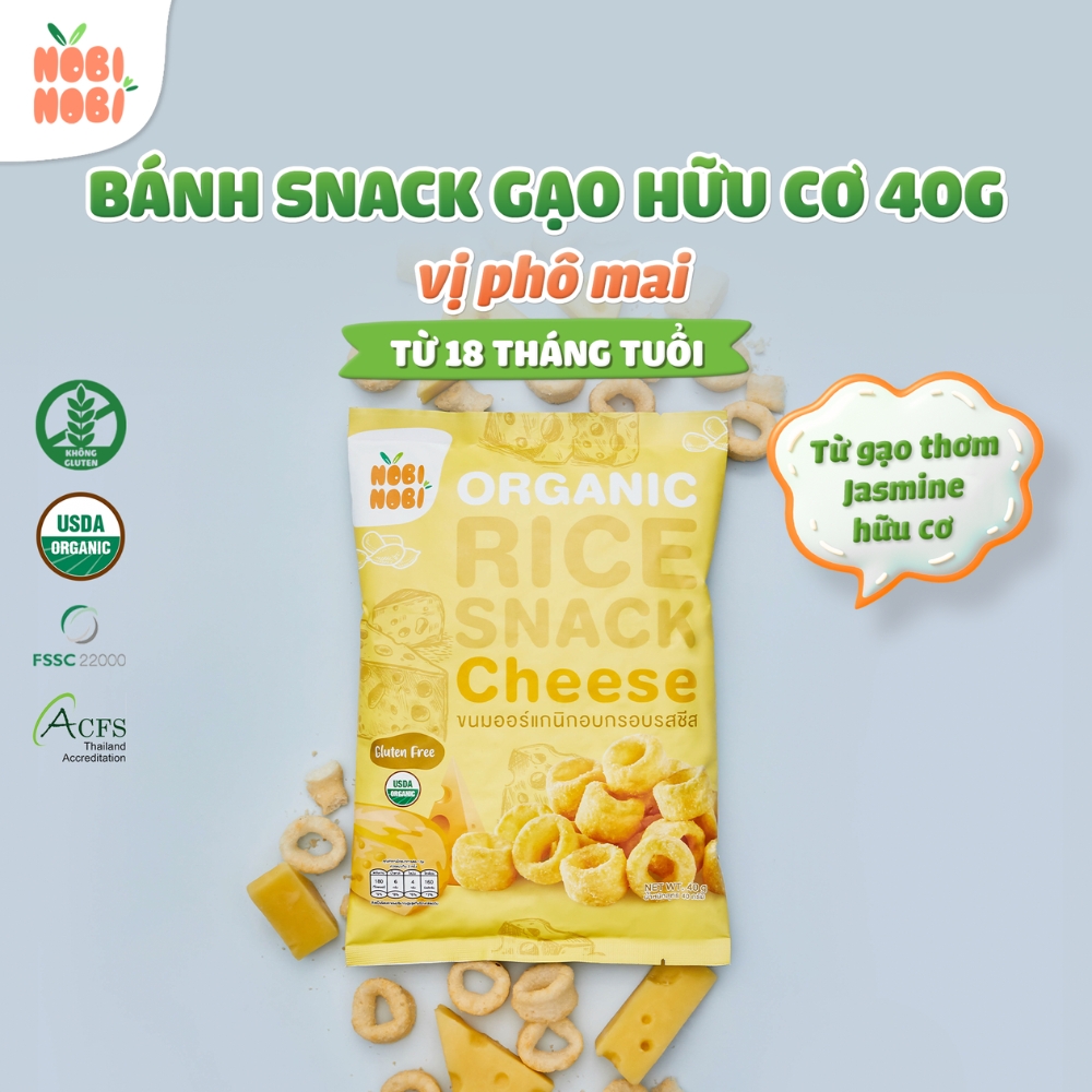 Thực phẩm bổ sung bánh snack gạo hữu cơ Nobi Nobi vị phô mai/vị socola/vị truyền thống 40g dành cho bé từ 18 tháng tuổi