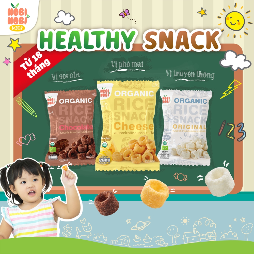 Thực phẩm bổ sung bánh snack gạo hữu cơ Nobi Nobi vị phô mai/vị socola/vị truyền thống 40g dành cho bé từ 18 tháng tuổi