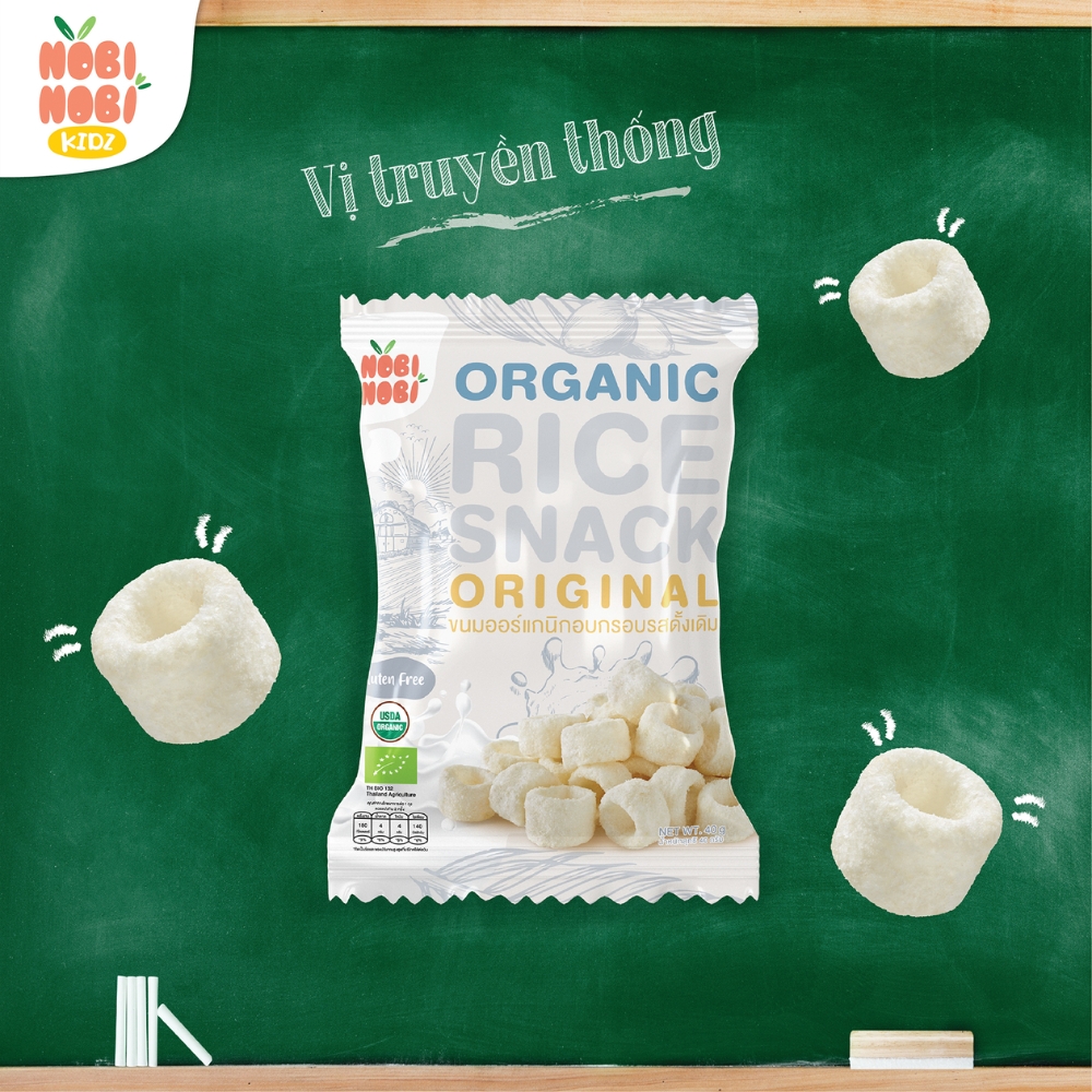 Thực phẩm bổ sung bánh snack gạo hữu cơ Nobi Nobi vị phô mai/vị socola/vị truyền thống 40g dành cho bé từ 18 tháng tuổi