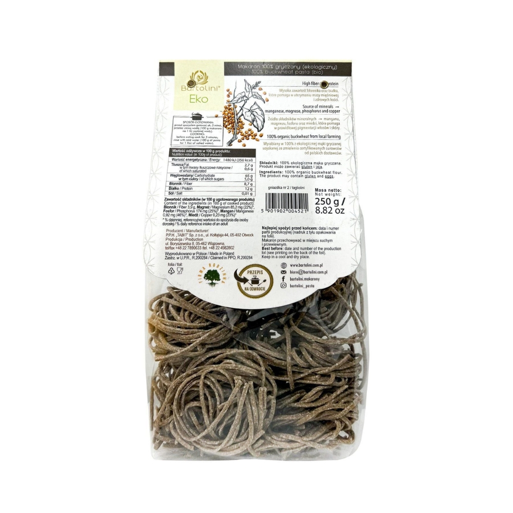 Mì sợi hữu cơ 2 trứng/kiều mạch Bartolini 250g