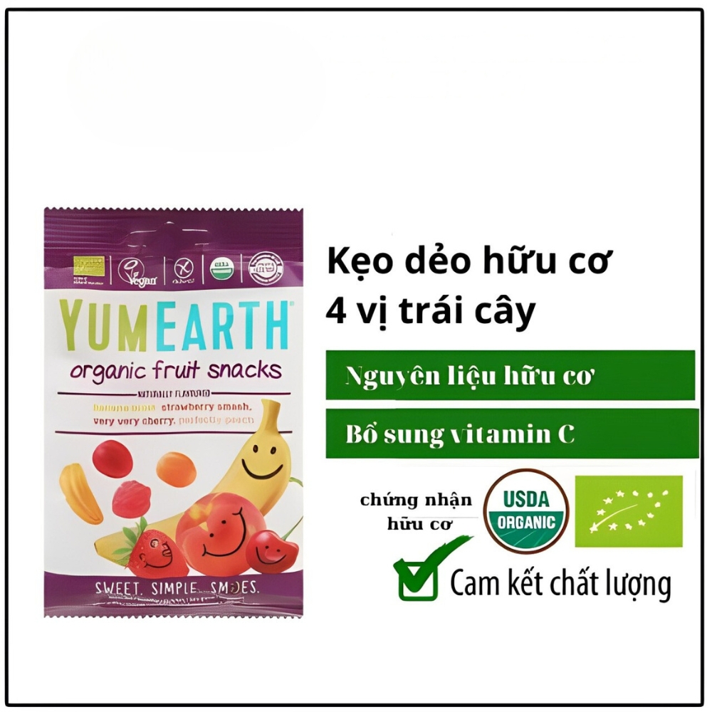 Kẹo viên/kẹo dẻo hữu cơ hình gấu/hình hạt đậu vị bạc hà/vị trái cây bổ sung vitamin C Yumearth 93,6g/50g