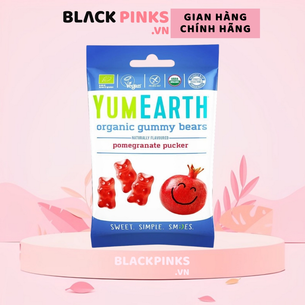 Kẹo viên/kẹo dẻo hữu cơ hình gấu/hình hạt đậu vị bạc hà/vị trái cây bổ sung vitamin C Yumearth 93,6g/50g