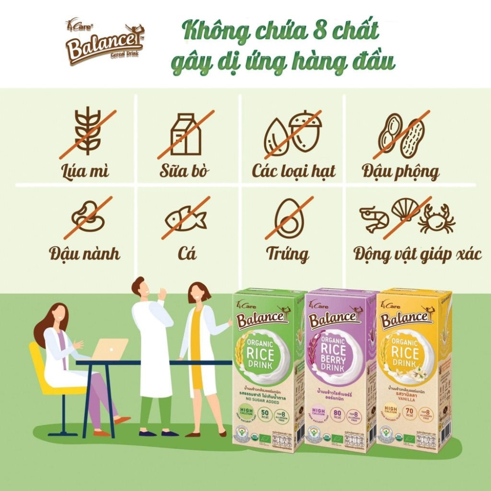 Sữa gạo trắng/gạo tím hữu cơ không đường/hương vani 4Care Balance 180ml