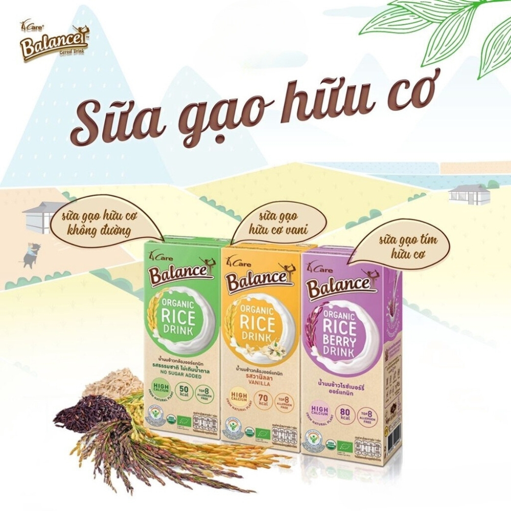 Sữa gạo trắng/gạo tím hữu cơ không đường/hương vani 4Care Balance 180ml