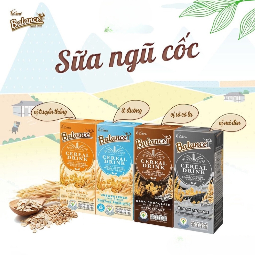 Sữa hạt ngũ cốc không đường/mè đen/truyền thống/socola 4Care Balance 180ml