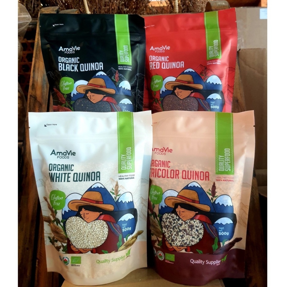 Hạt diêm mạch quinoa trắng/đỏ/đen/3 màu hữu cơ Amavie Foods 500g