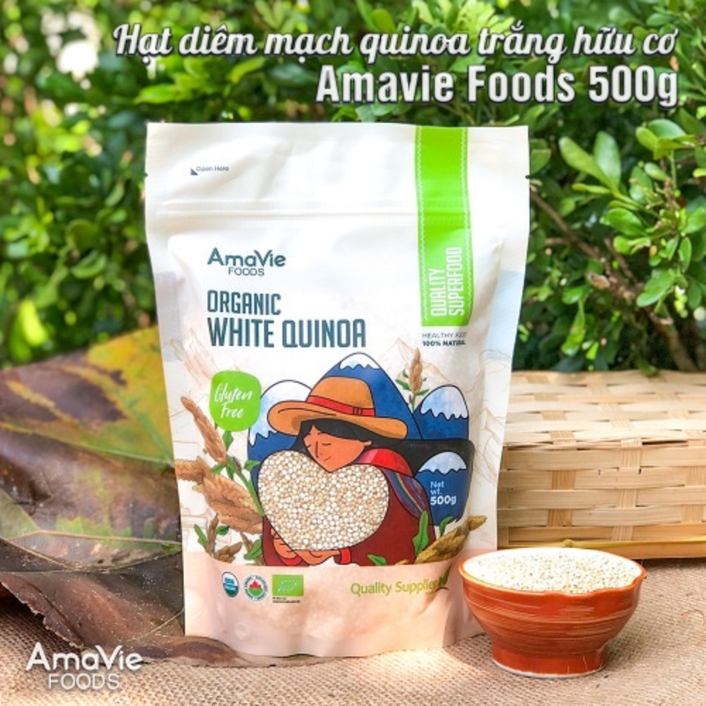 Hạt diêm mạch quinoa trắng/đỏ/đen/3 màu hữu cơ Amavie Foods 500g