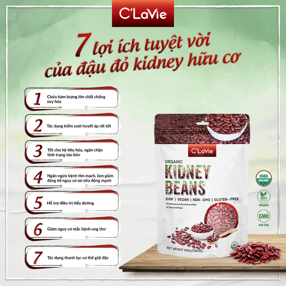 Hạt kiều mạch/đậu đỏ azuki/đậu đỏ kidney/đậu lăng đỏ/đậu nành/đậu xanh/hạt ý dĩ hữu cơ C'LaVie 200g