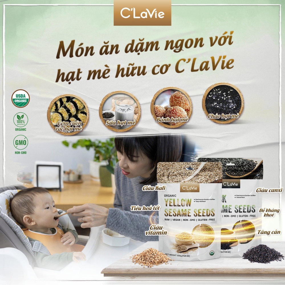 Hạt kê/hạt bí/hạt mè đen/hạt mè vàng/hạt lanh nâu/hạt lanh vàng/hạt chia hữu cơ đã tách vỏ C'LaVie 200g