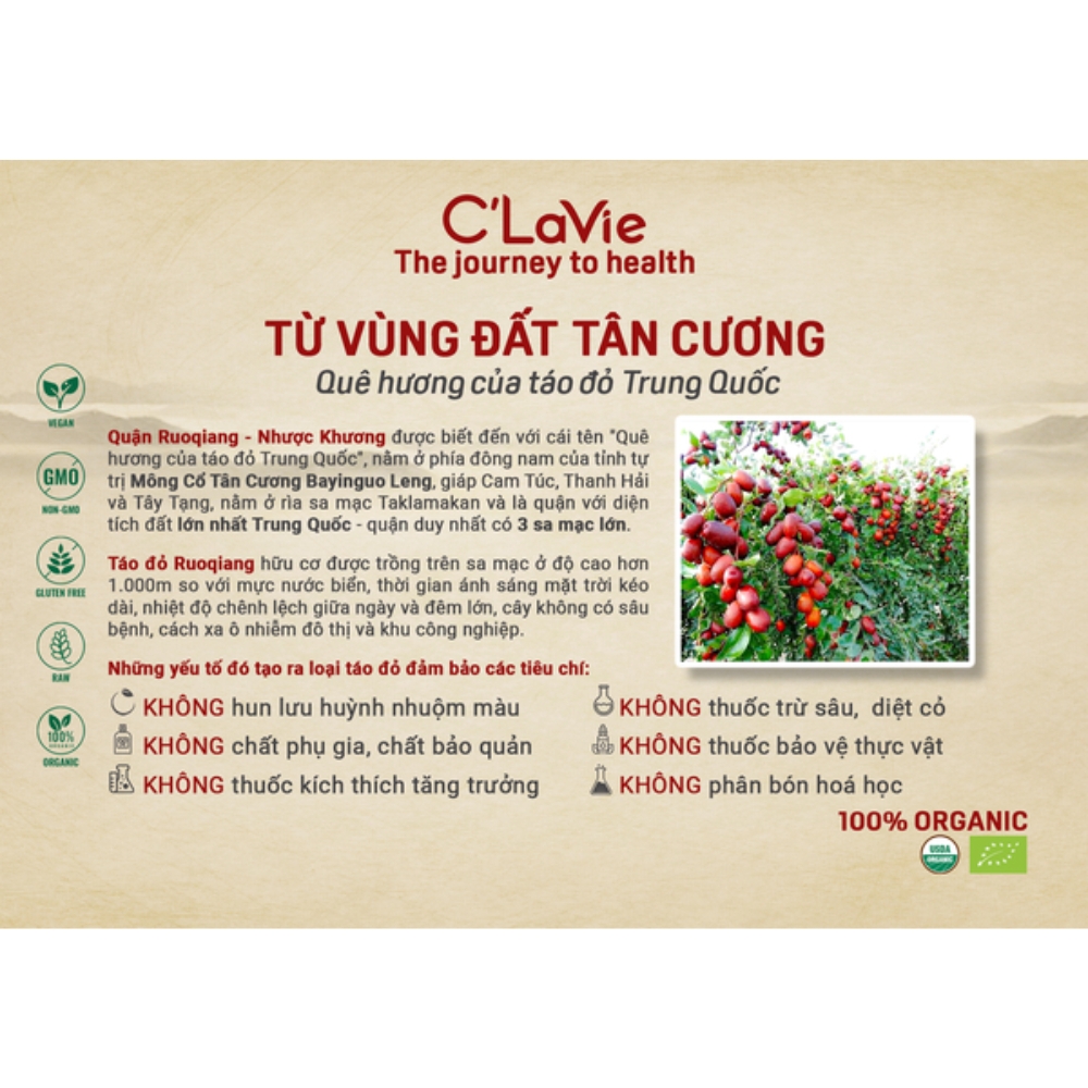 Táo đỏ Ruoqiang hữu cơ C'LaVie 450g
