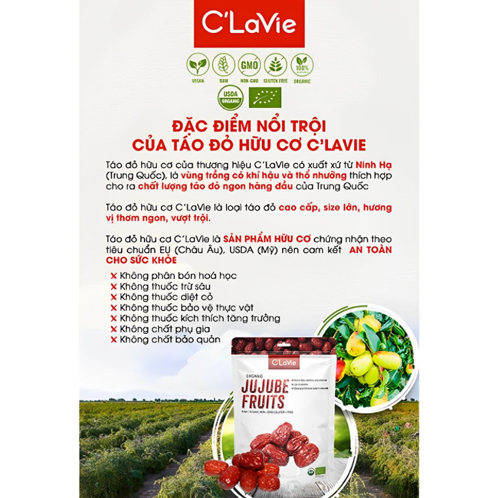 Táo đỏ Ruoqiang hữu cơ C'LaVie 450g