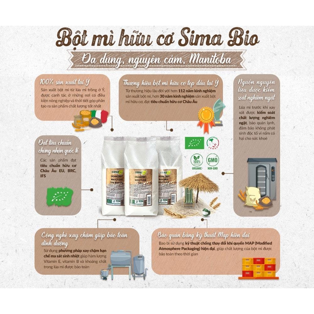 Bột mì trắng đa dụng/nguyên cám/manitoba hữu cơ Sima Bio 1kg