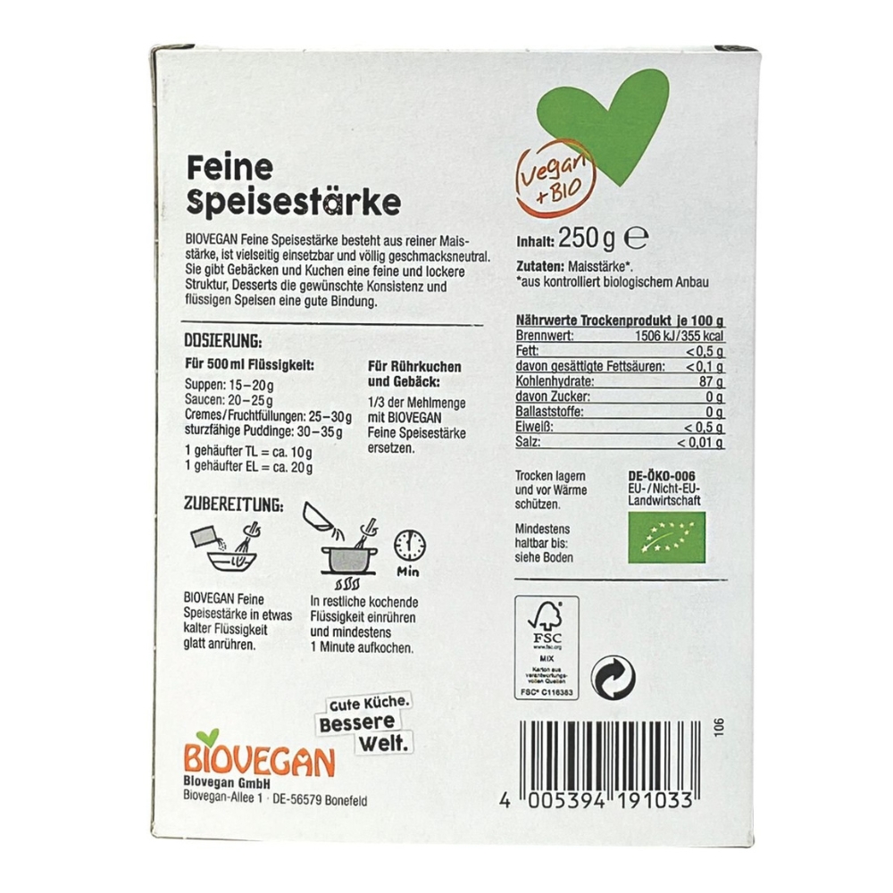 Tinh bột bắp hữu cơ Biovegan 250g