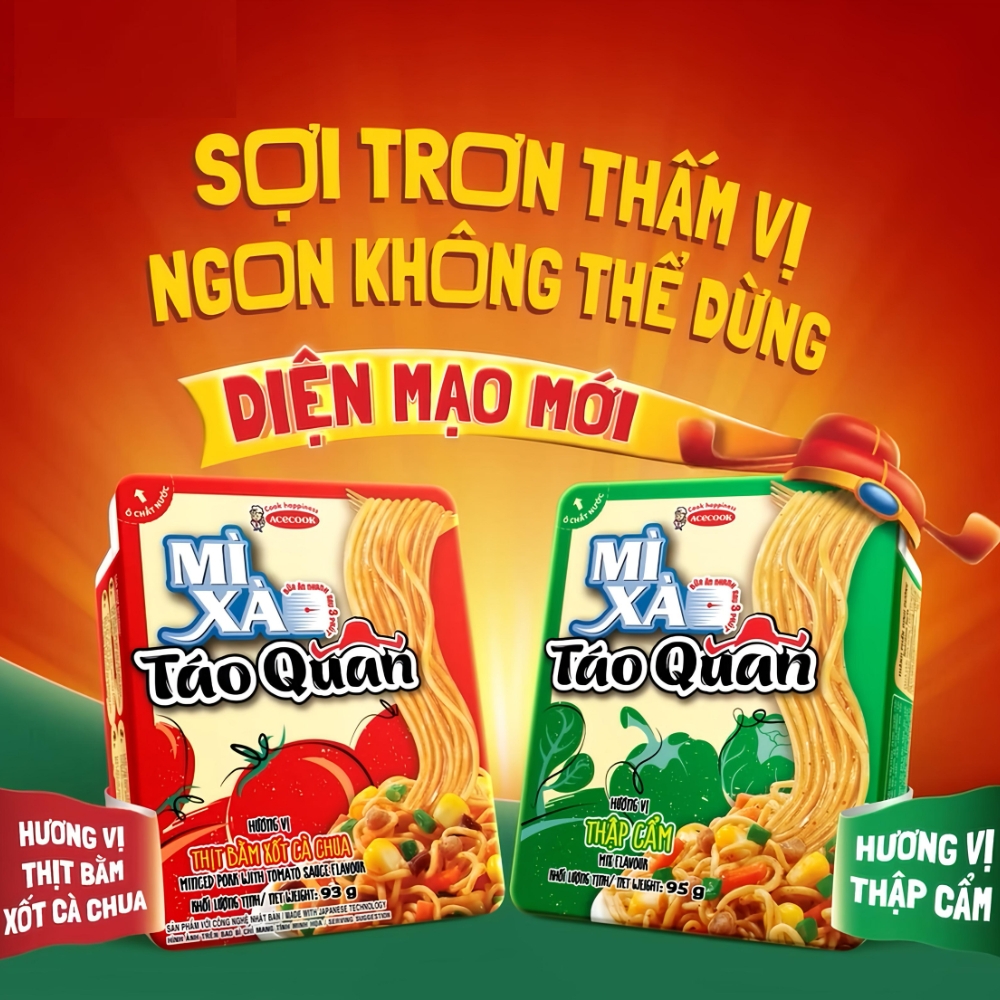 Mì Xào Táo quân vị thịt bằm xốt cà khay 95g (date 09/10/2024)