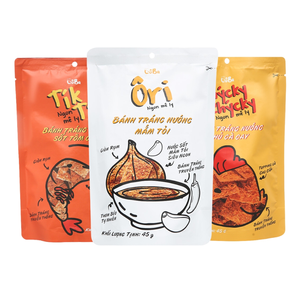 [Combo 5/10 gói] Bánh tráng nướng Cô Ba nhiều hương vị gói 45g