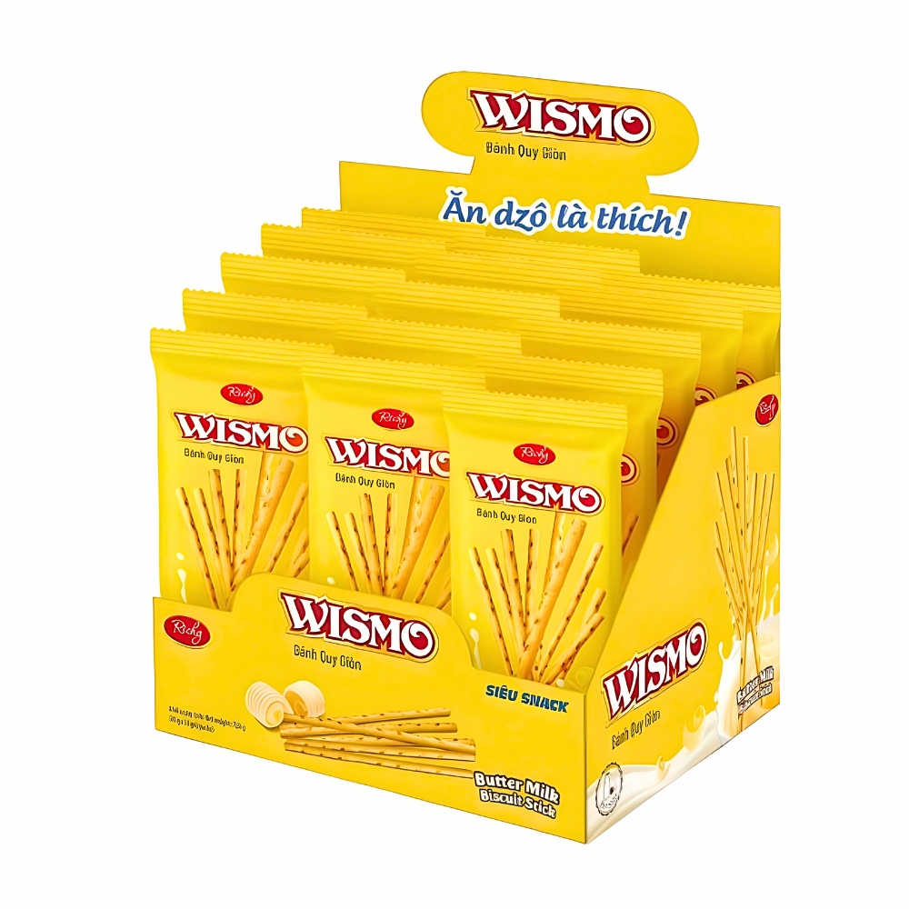 Bánh que giòn Richy Wismo vị bơ sữa hộp 720g (30gx24 gói/hộp)
