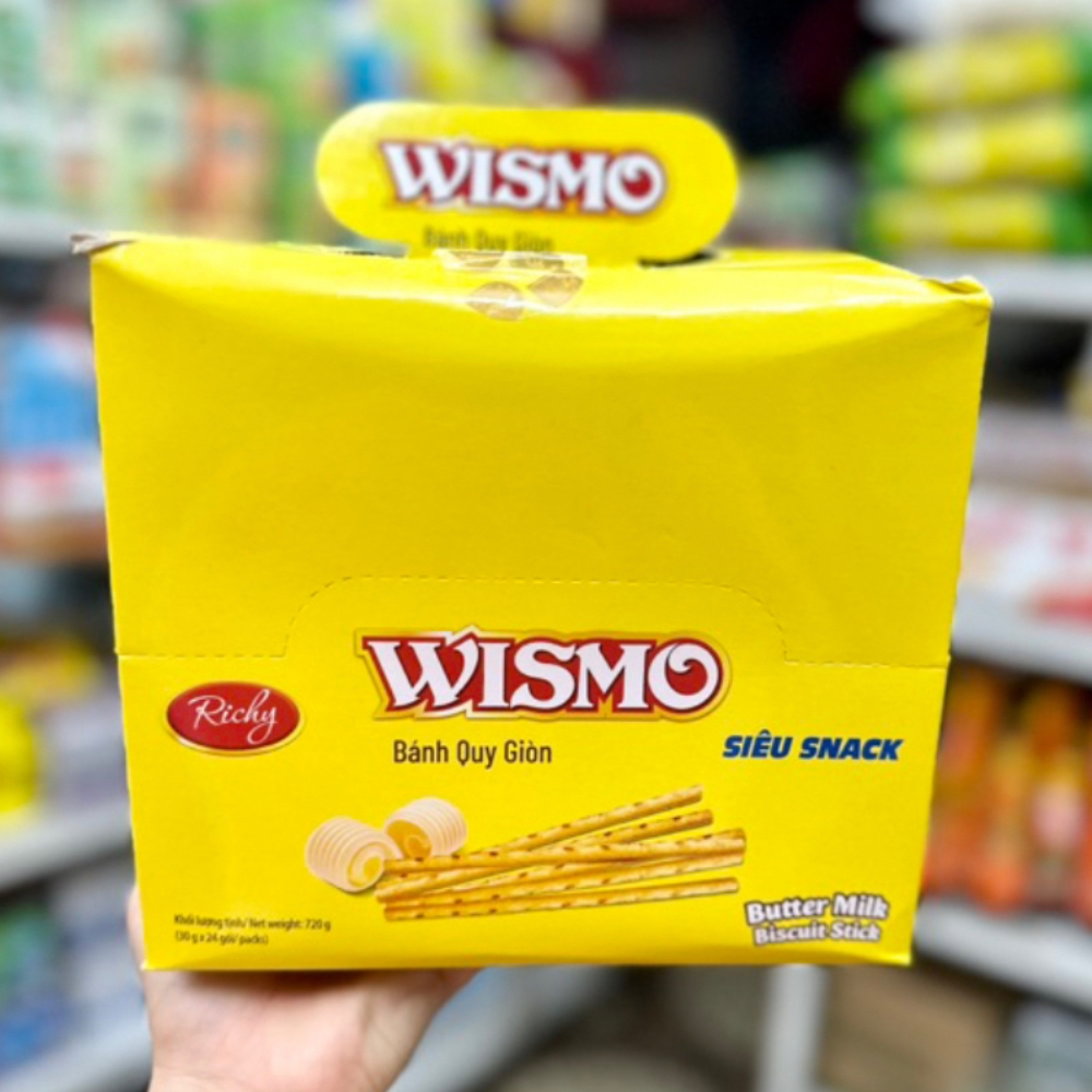 Bánh que giòn Richy Wismo vị bơ sữa hộp 720g (30gx24 gói/hộp)