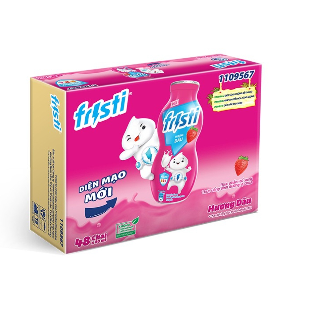 Thùng 48 chai sữa Fristi vị dâu/cam/nho/táo/đào tiên 80ml