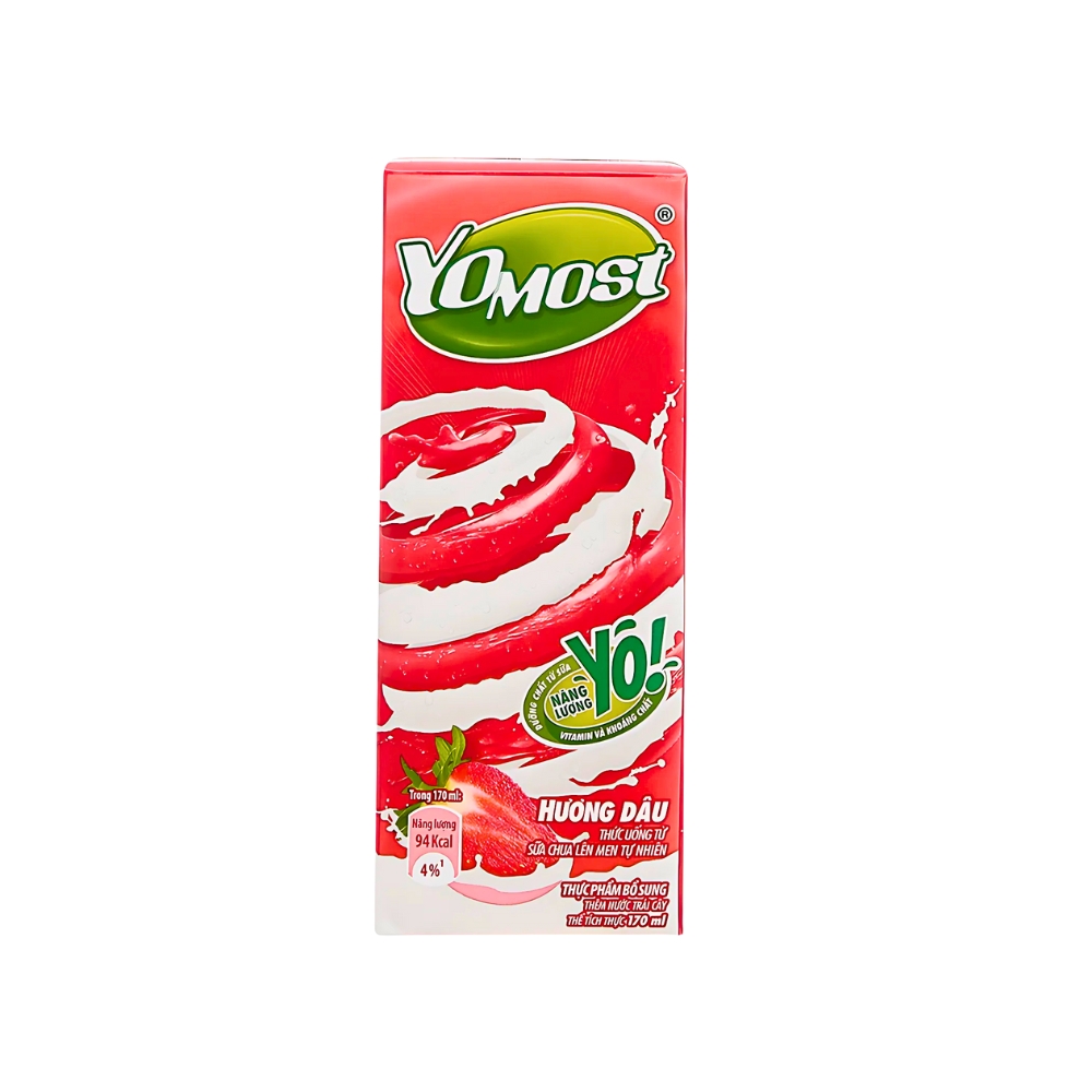 Thùng 48 hộp sữa Yomost vị dâu/cam/lựu/ bạc hà và việt quất hộp 170ml