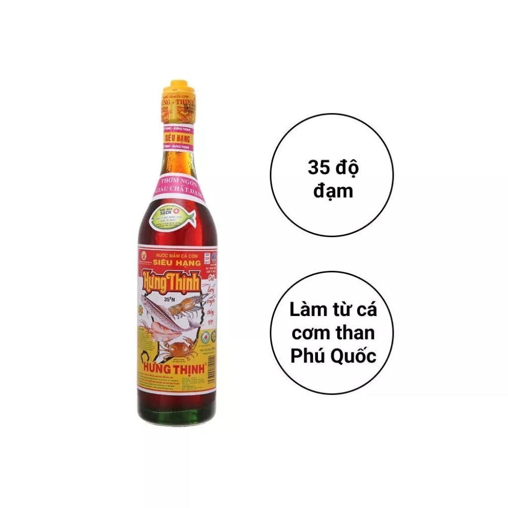 Thùng 12 chai nước mắm cá cơm siêu hạng Hưng Thịnh 35 độ đạm chai 620ml