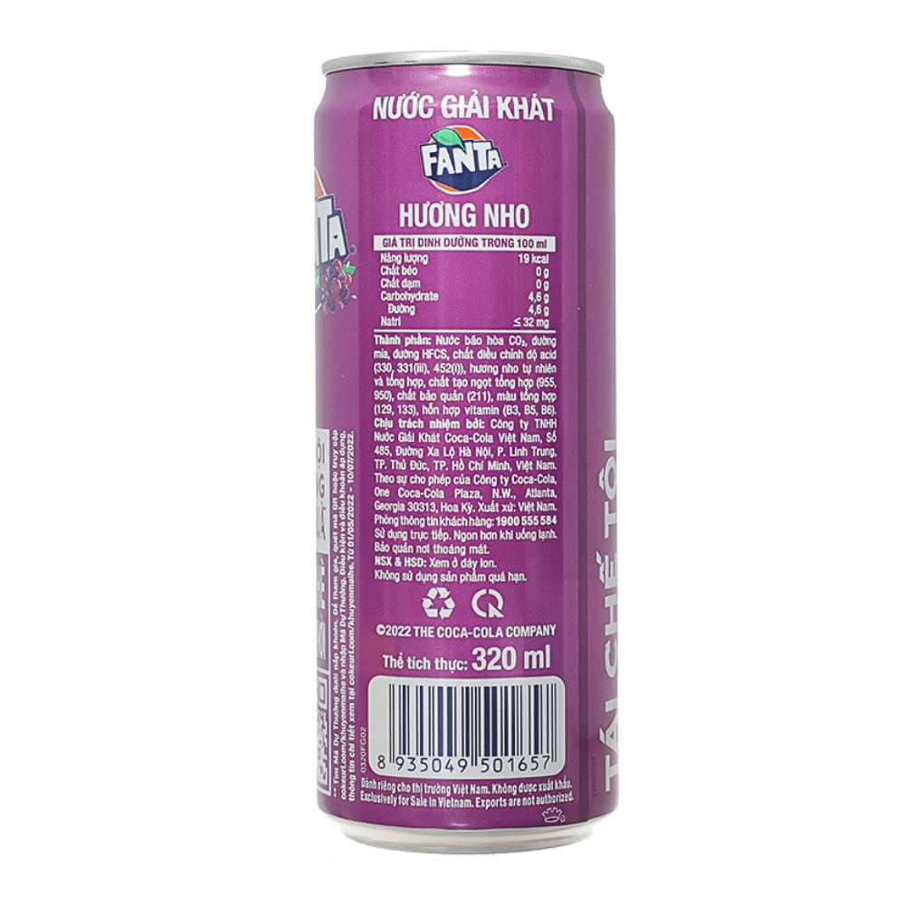 Nước giải khát Fanta hương cam/xá xị/soda kem/nho lon 235ml/320ml
