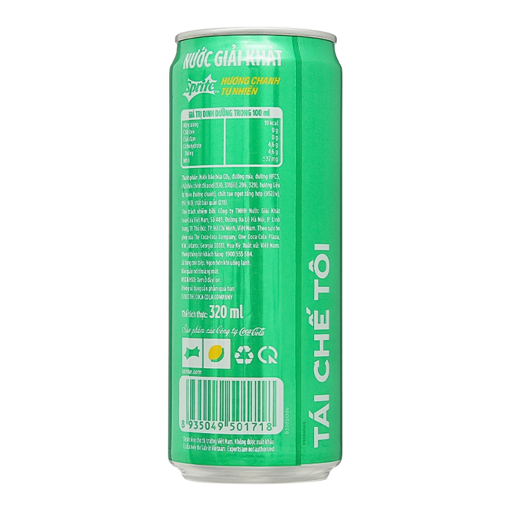 Nước ngọt giải khát Sprite hương chanh lon 235ml/320ml và chai 300ml/390ml/600ml/1.85L