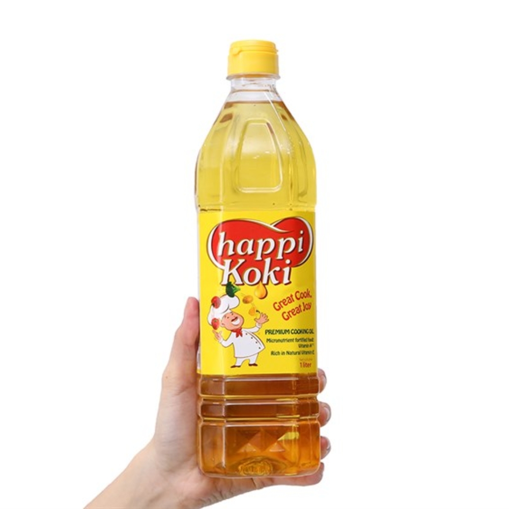 Thùng 4/6/12 chai dầu ăn Happi Koki chai 1 lít/2 lít và bình 5 lít