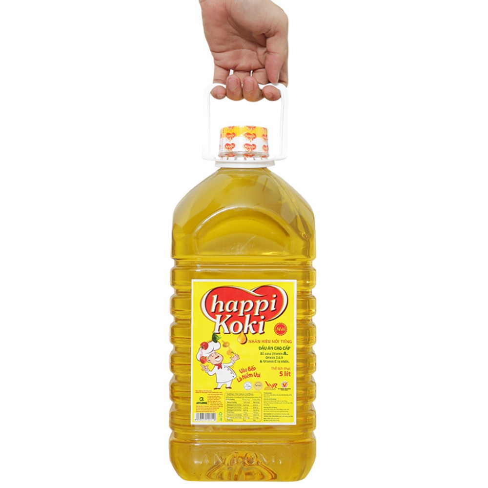 Thùng 4/6/12 chai dầu ăn Happi Koki chai 1 lít/2 lít và bình 5 lít
